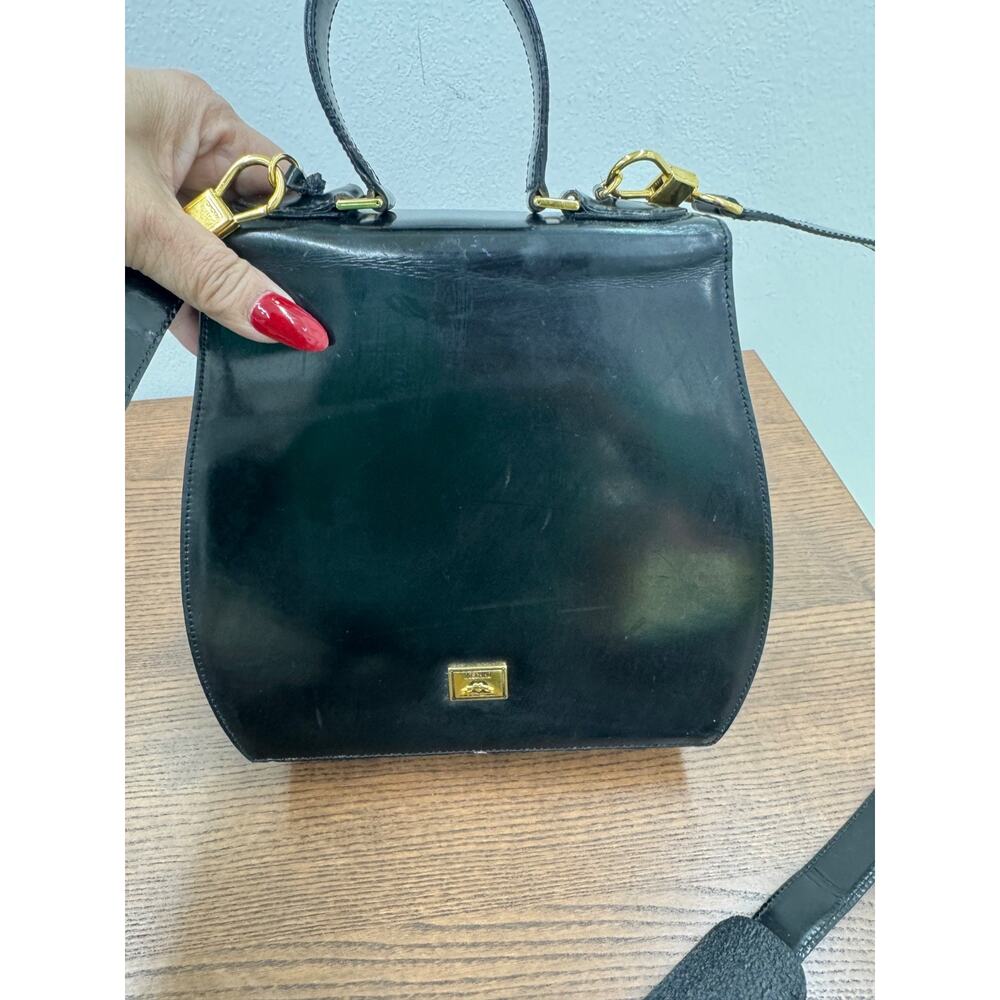 Vintage Black Leather Bag Moschino Golden Lips Buckle handbag bag (pu2000thrifty - Picture 3 of 14